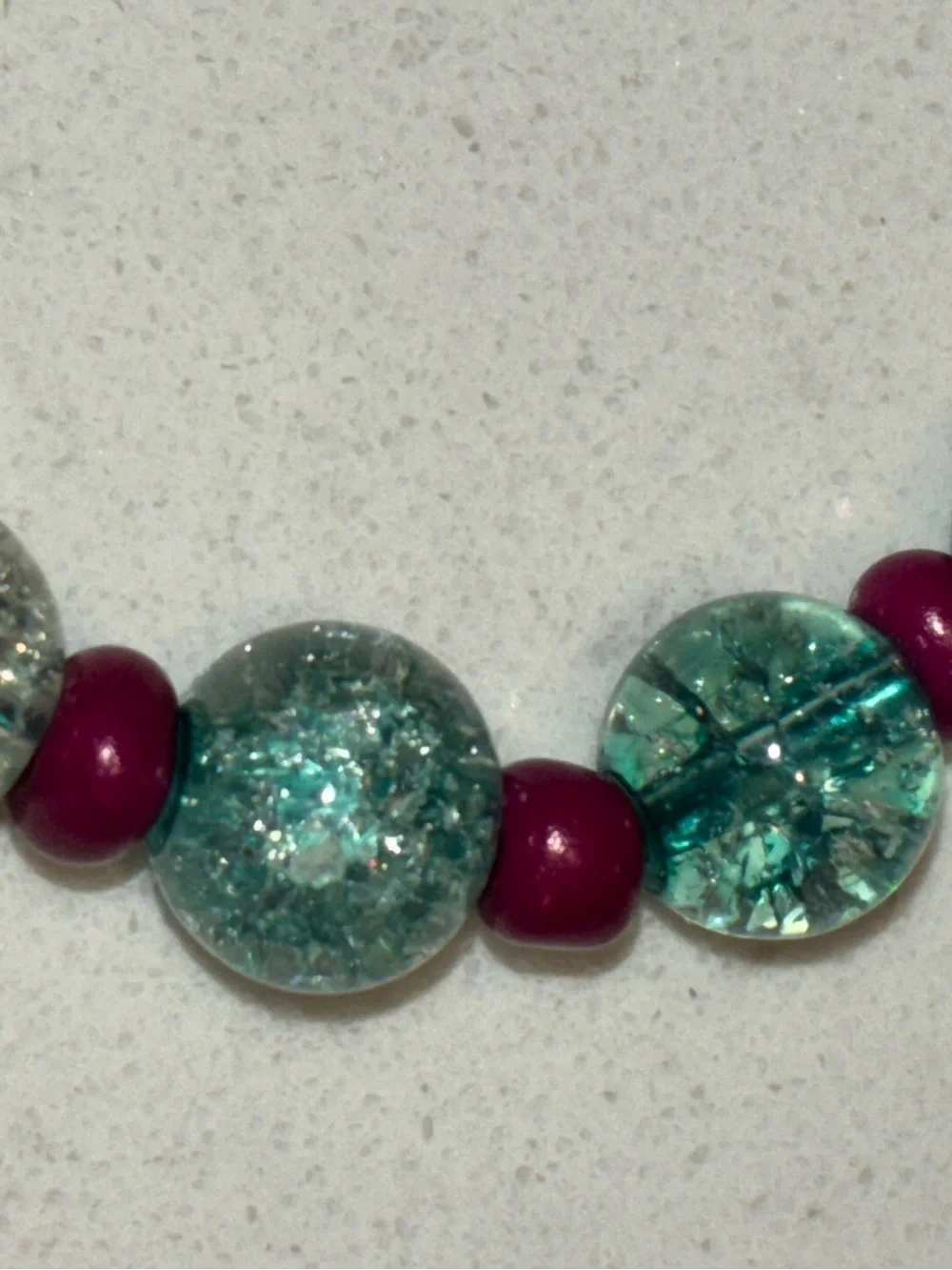 Handmade Glass Bead Bracelet in Teal and Magenta